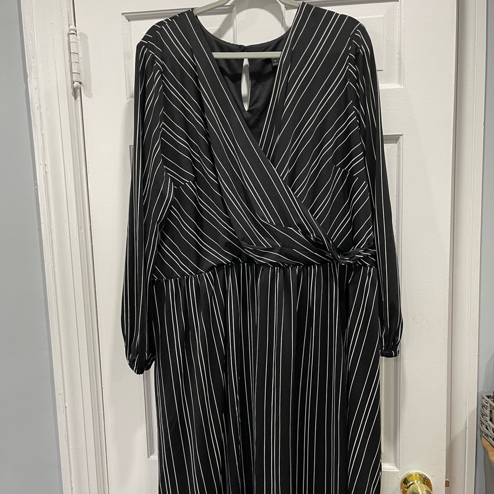 Lane Bryant Black and White Striped Long Sleeve Dress